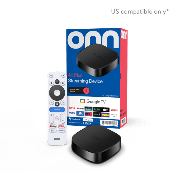 onn 4K Plus Streaming Device, Google TV - Ultra-fast Streaming, Stunning 4K UHD, 16GB Storage, 2GB RAM, Dolby Vision & Atmos, Remote with Voice Control