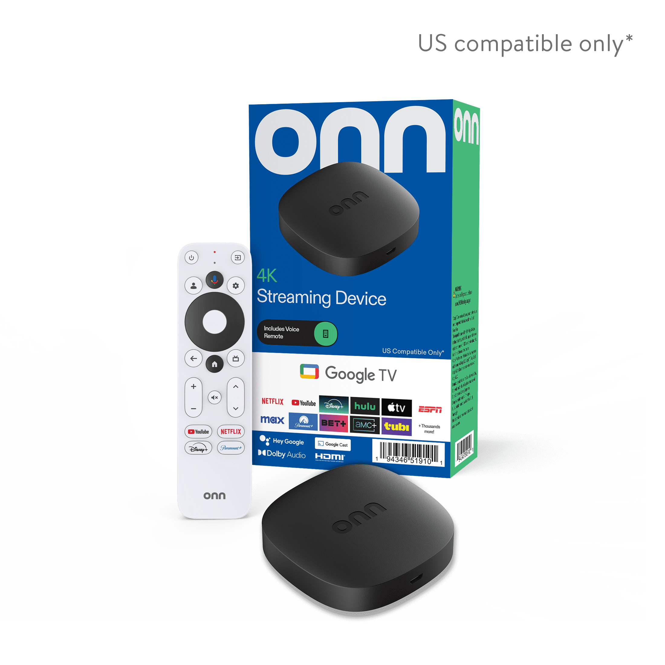onn 4K Streaming Device, Google TV - Fast Streaming, Ultra HD, 8GB Storage, 2GB RAM, Remote with Voice Control