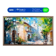 onn 55 The Fresco Art Gallery 4K UHD Google TV with Gemini, Walnut Frame and Mounting Kit