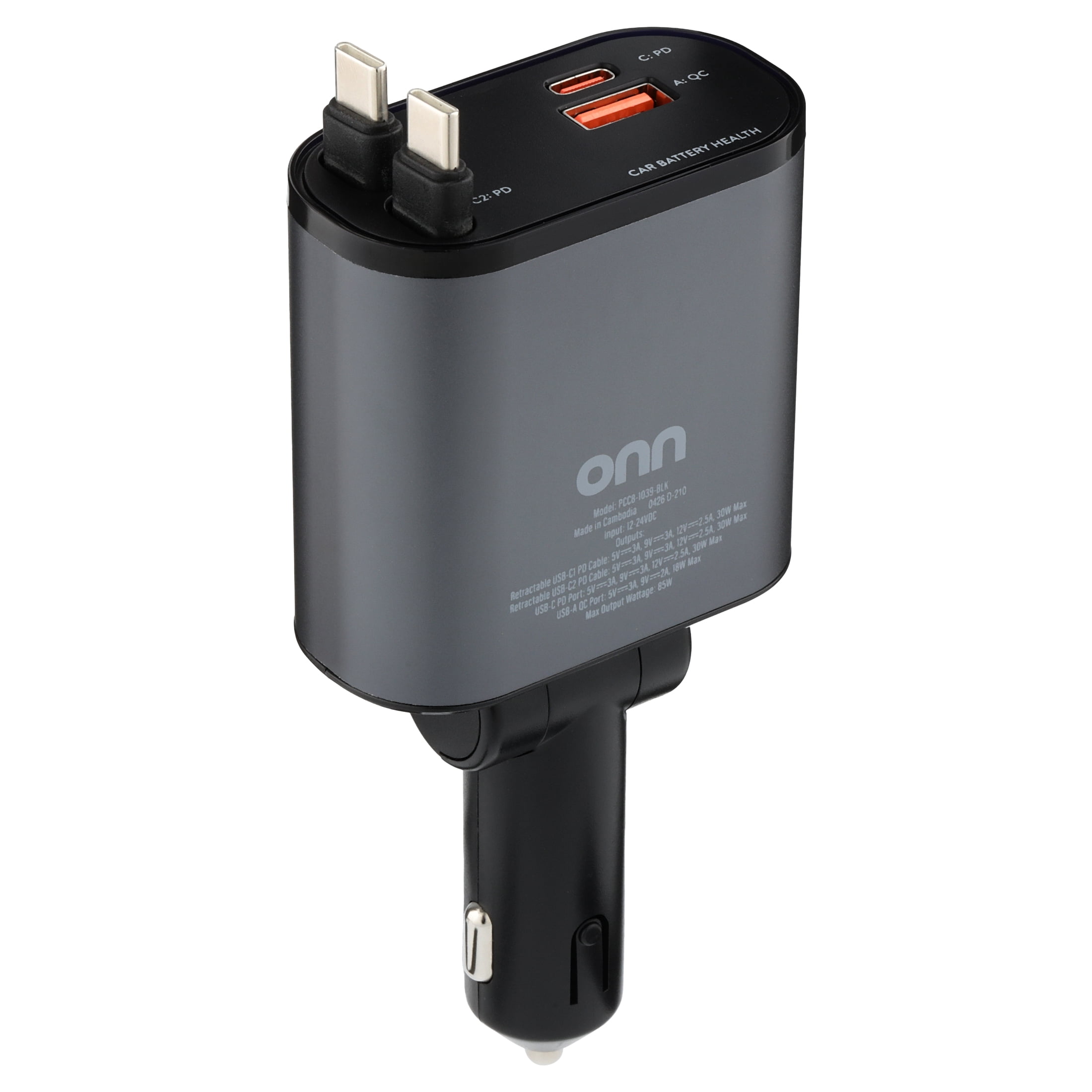 onn 4-in-1 Fast Charge USB-C/USB Car Charger