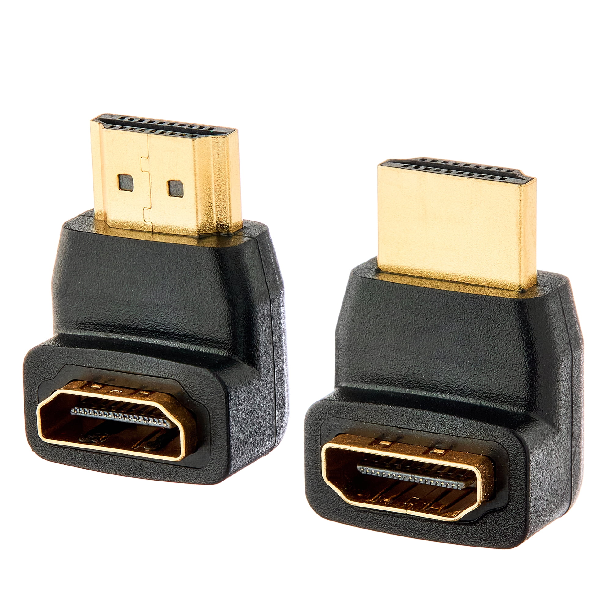 onn. HDMI Right Angle Adapter, 90° & 270° Male-to-Female HDMI Connectors, 4K -  60Hz, 18 Gbps, 2 Pack, Gold-Plated