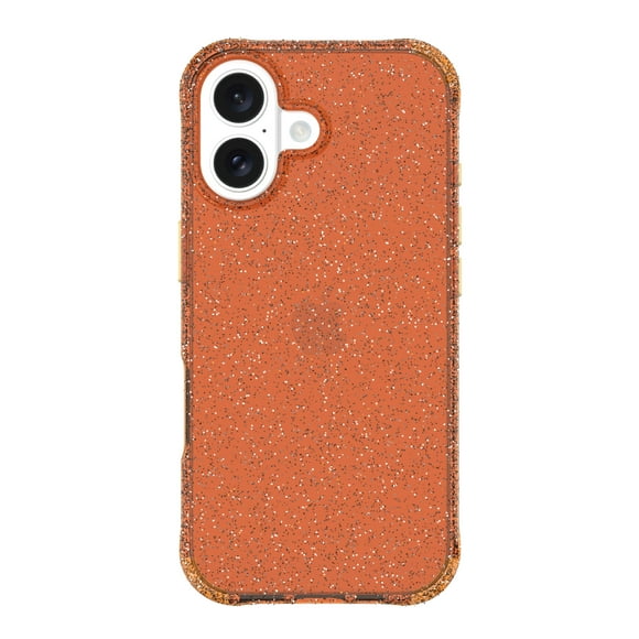 onn Sparkle Phone Case for iPhone 16 - Orange with Gold Glitter