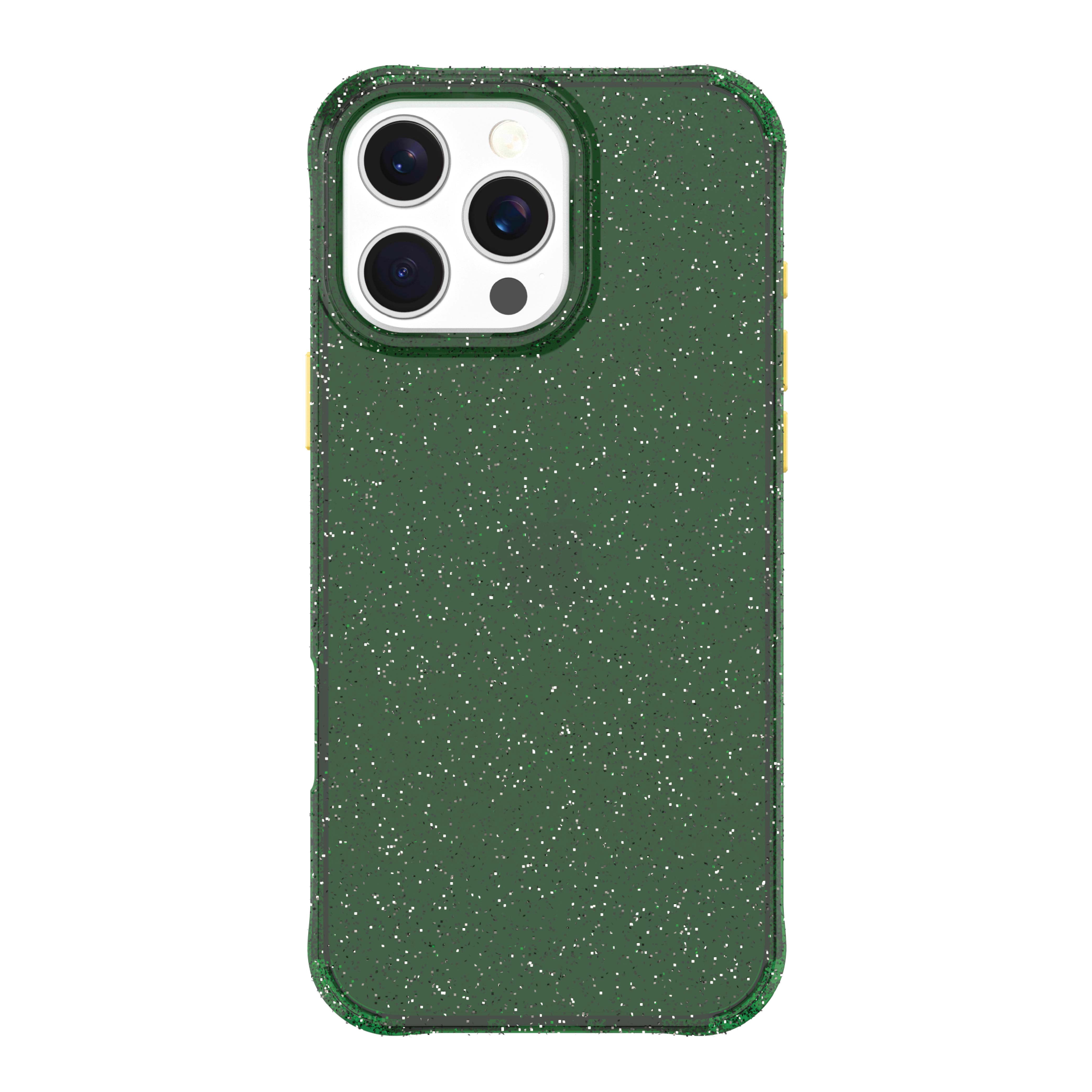onn Sparkle Phone Case for iPhone 16 Pro - Green with Gold Glitter