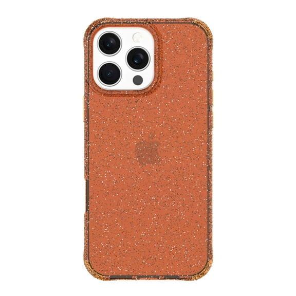 onn Sparkle Phone Case for iPhone 16 Pro Max - Orange with Gold Glitter