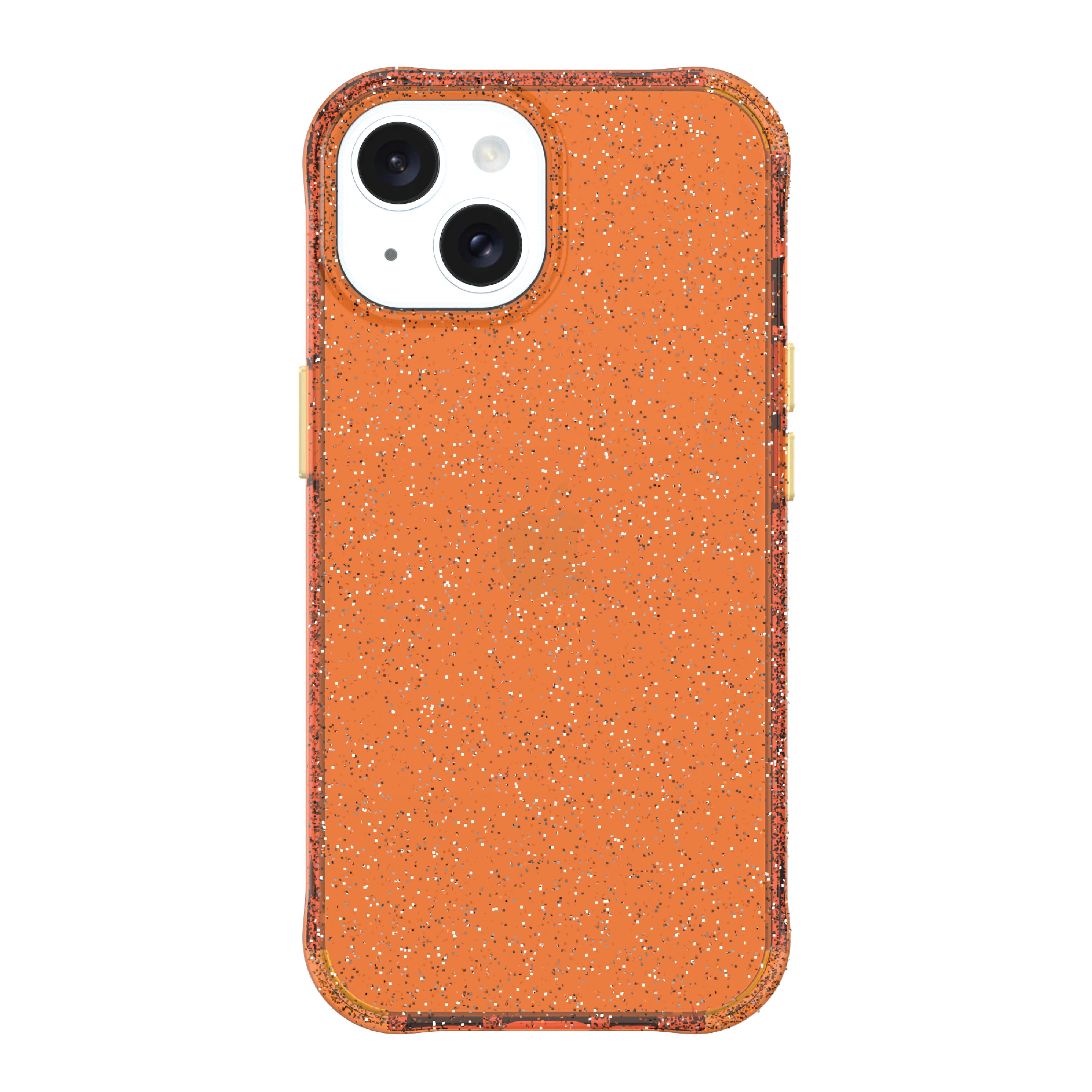 onn Sparkle Phone Case for iPhone 17e / iPhone 16e / iPhone 15 / iPhone 14 / iPhone 13 - Orange with Gold Glitter
