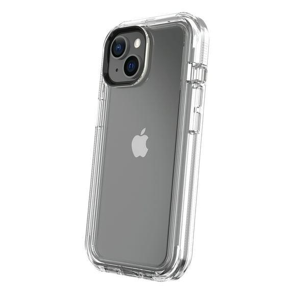 onn Rugged Phone Case with Holster for iPhone 16e / iPhone 15 / iPhone 14 / iPhone 13 - Clear