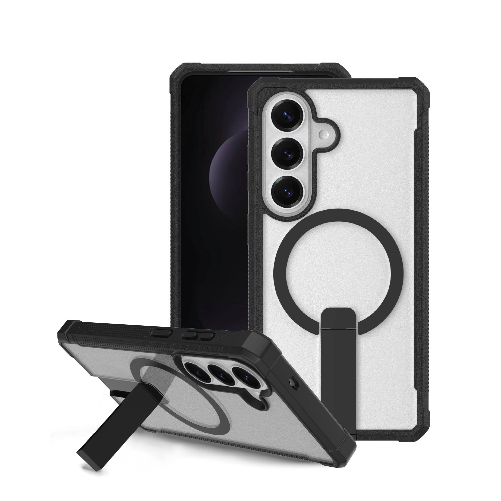 onn Magnetic Compatible Dual-Layer Phone Case with Kickstand for Samsung Galaxy S26+ - Black/Clear