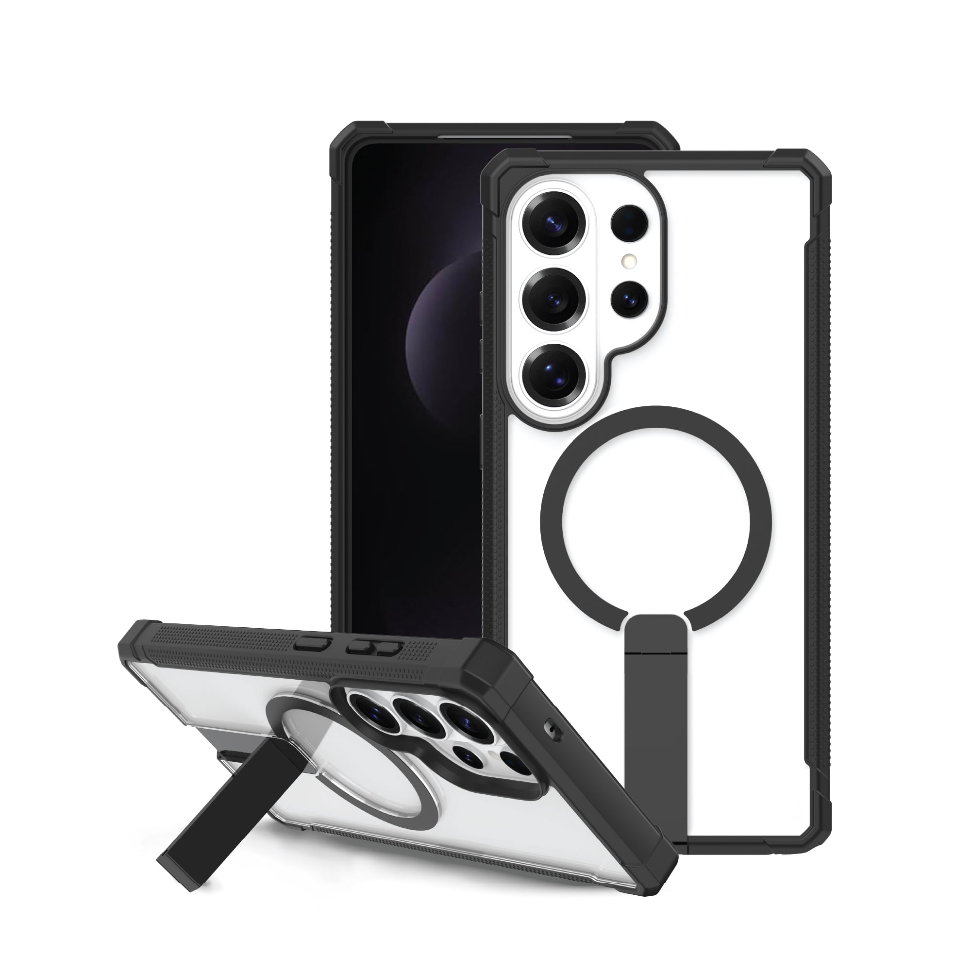 onn Magnetic Compatible Dual-Layer Phone Case with Kickstand for Samsung Galaxy S26 Ultra - Black/Clear