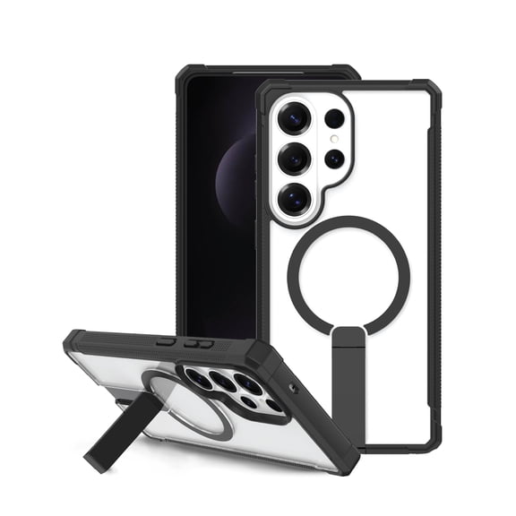 onn Magnetic Compatible Dual-Layer Phone Case with Kickstand for Samsung Galaxy S26 Ultra - Black/Clear