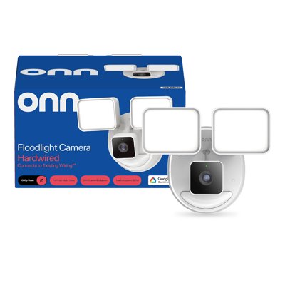onn Outdoor Floodlight Camera Hardwired , 1080p HDR Video | with Google Home and Gemini – Search Video History, Event Descriptions