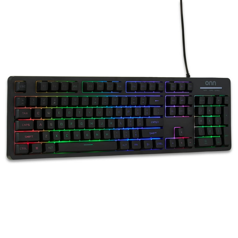 Onn+ Wired LED Gaming Keyboard with Backlit RGB Rainbow Zones, 104
