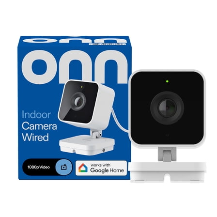 onn Indoor Camera Wired, 1080p HDR Video, with Google Home and Gemini Search Video History, Event Descriptions