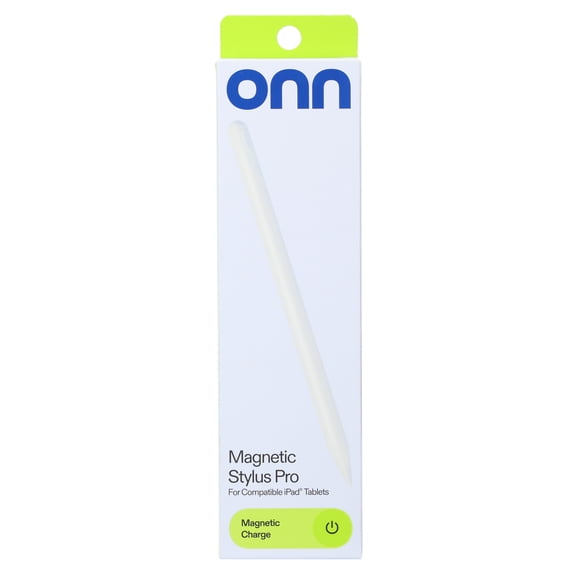onn Magnetic Stylus Pro Pen with Magnetic Charge, White