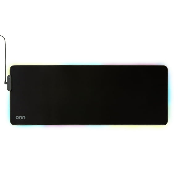 onn Gaming Desk Pad with LED RGB Lighting, Black 32", Rubber Anti-Slip base