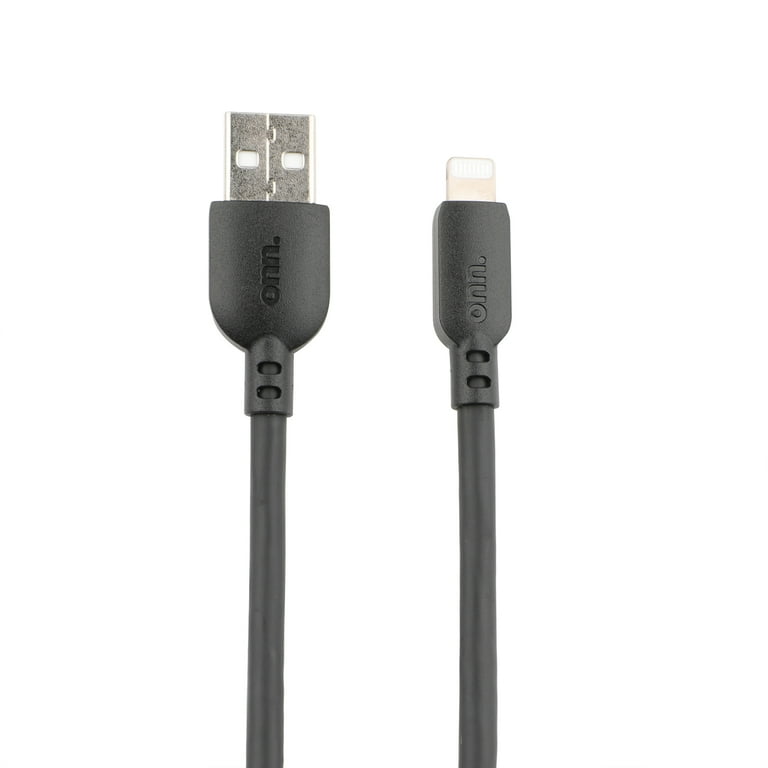 onn. 10 Foot Lightning to USB Charging Cable Black
