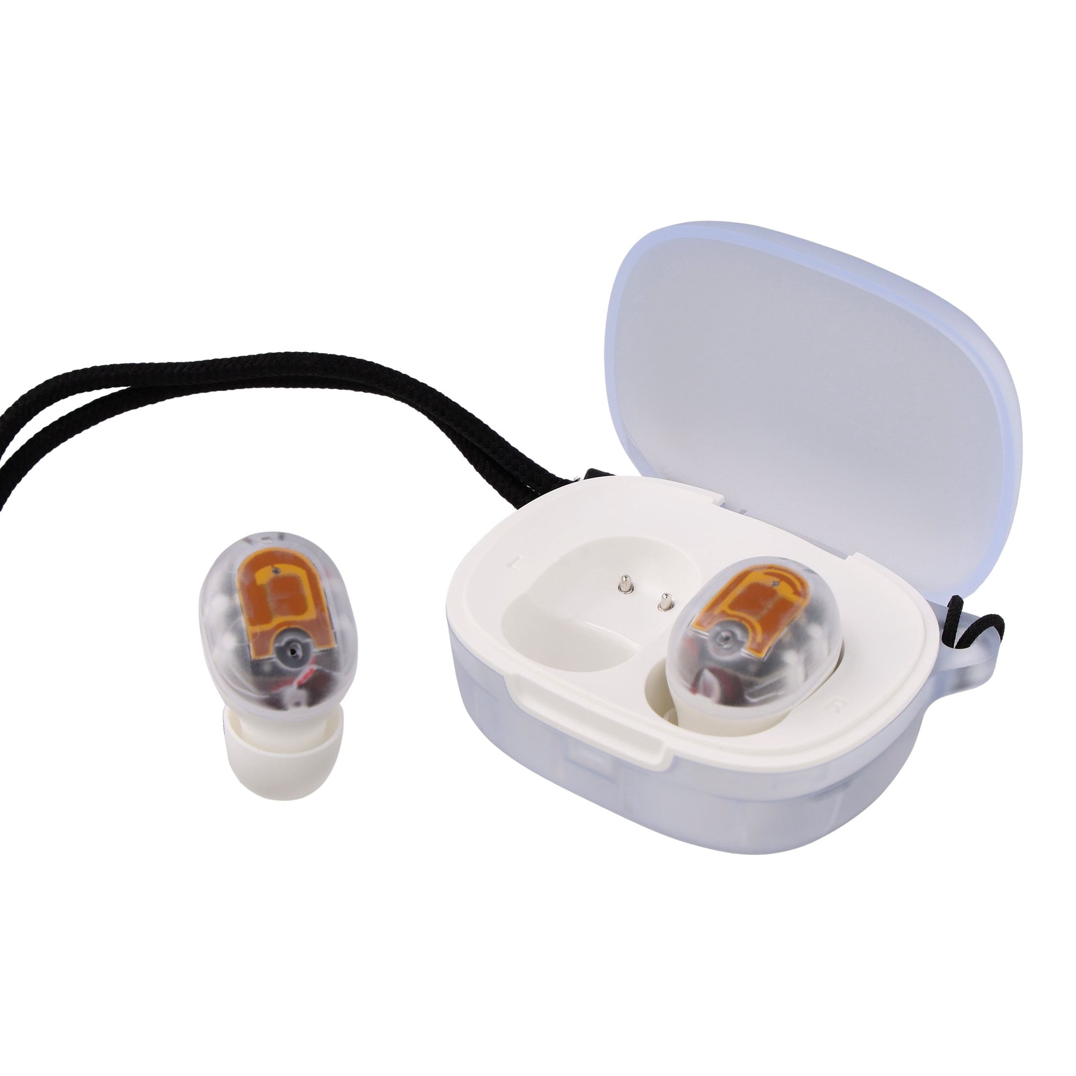 onn Wireless Mini-Earbuds with Wrist-Strap, Clear and White