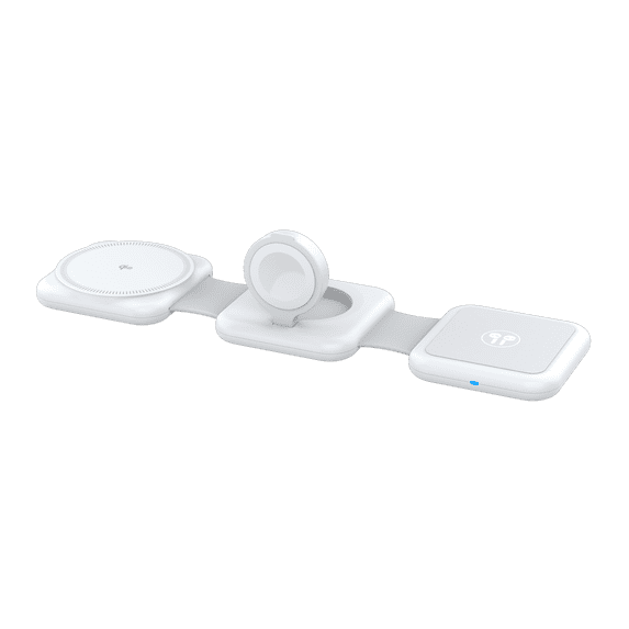 onn 3-in-1 Wireless Charging pad– Foldable Design with Wall Adapter & Cable, White – Compatible with iPhone 17/16/15/14/13/12, Apple Watch, AirPods and other Qi enabled devices