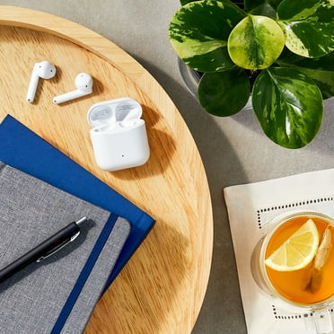 onn Bluetooth Wireless Earphones with Environmental Noise Canceling Microphones and Charging Case, White