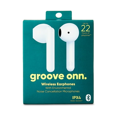 Onn Bluetooth Wireless Earphones with Noise-Canceling Mic and Charging Case, White
