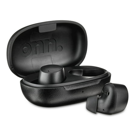 onn Bluetooth Wireless Earphones w/Charging Case and Touch Controls, Black