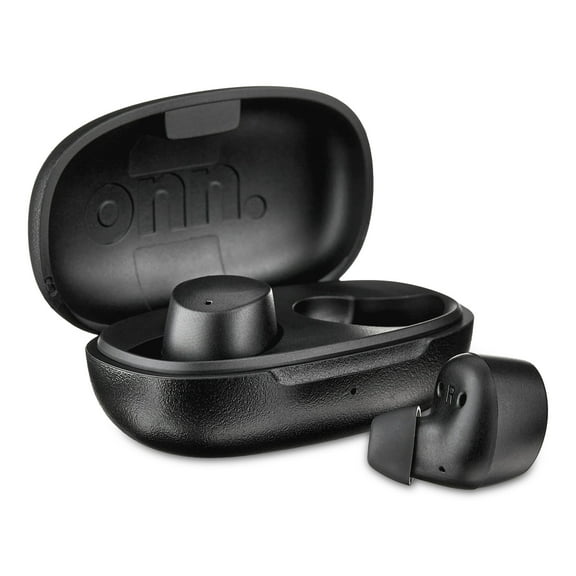 onn Bluetooth Wireless Earphones w/Charging Case and Touch Controls, Black