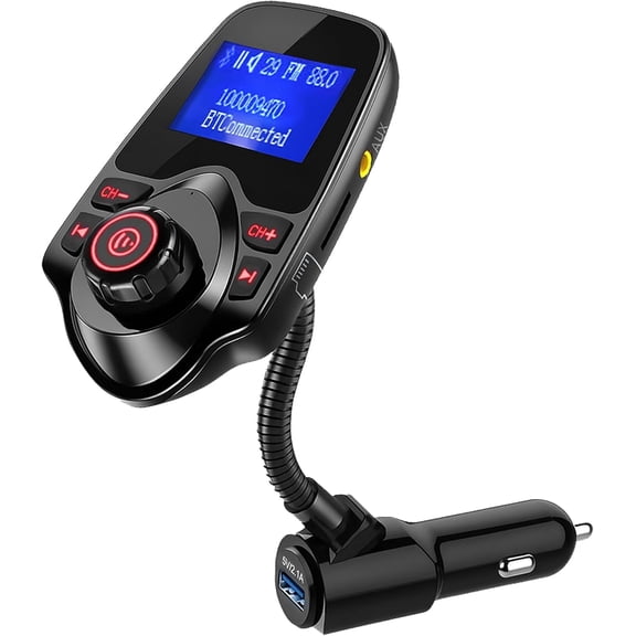 ONN Upgraded 2026 Bluetooth Car FM Transmitter, 1.44 LCD Display, Flexible Gooseneck, Hands-Free Calling, Dual USB Fast Charger, AUX & Micro SD Support for Cars, SUVs & Trucks
