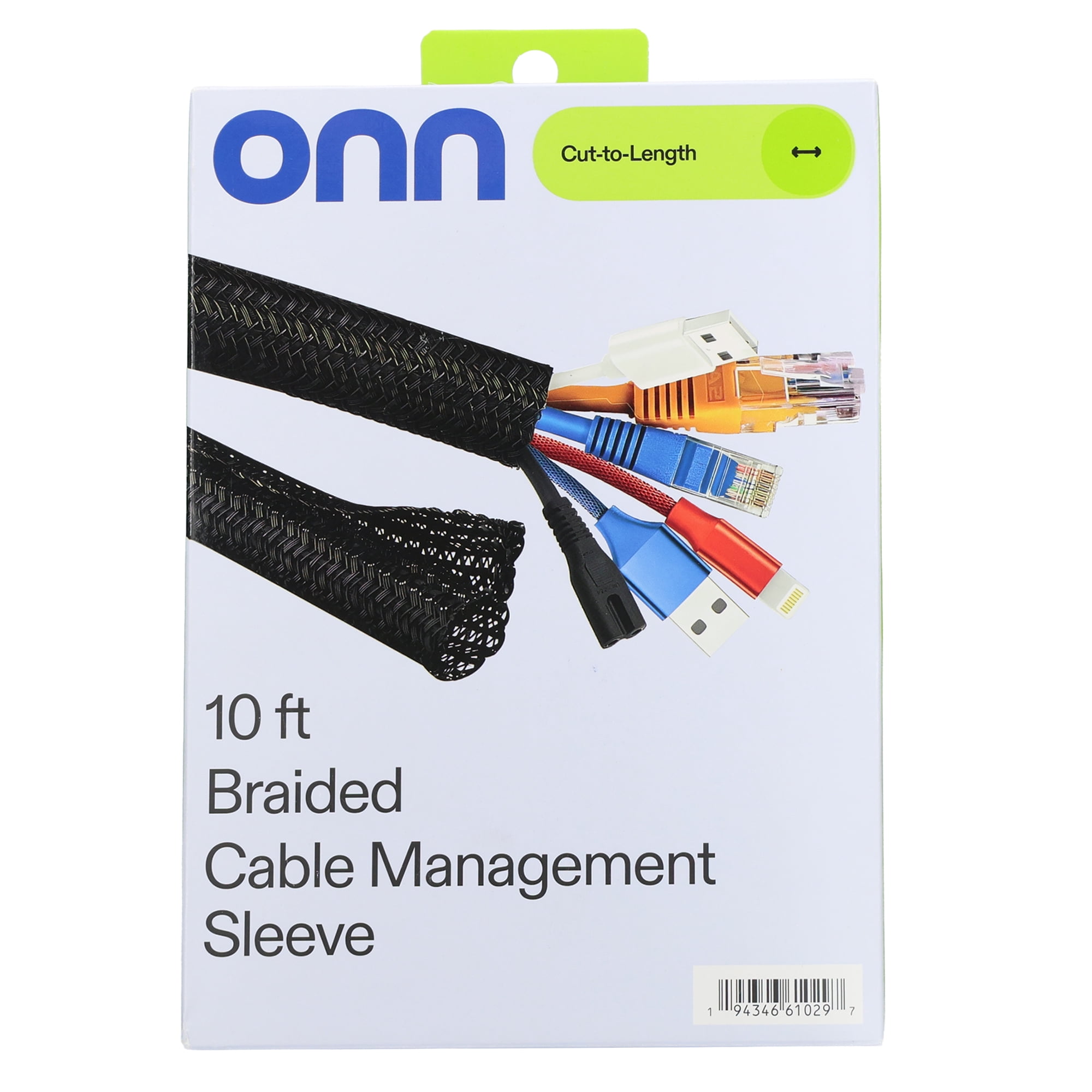 onn 10' Braided Cable Management Sleeve, Black - Walmart.com