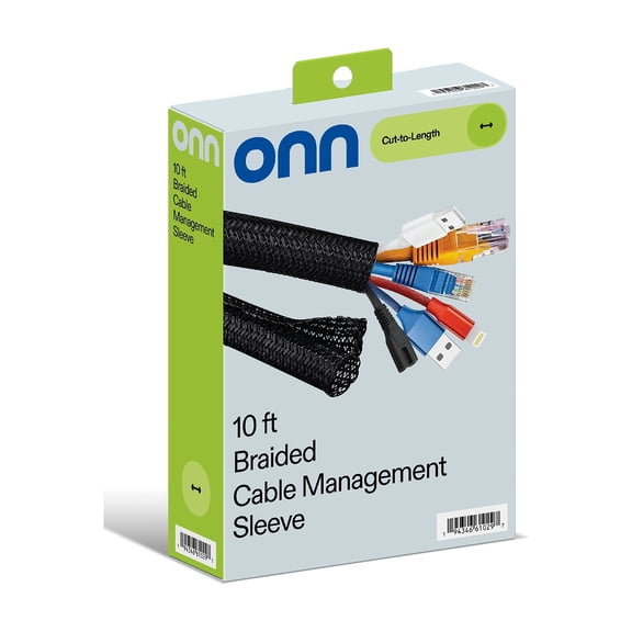 onn 10' Braided Cable Management Sleeve, Black