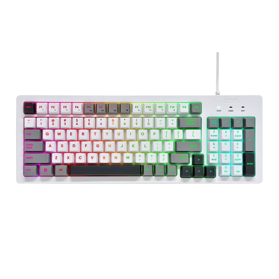 onn Wired RGB Backlit Keyboard, Arctic White, USB Connection