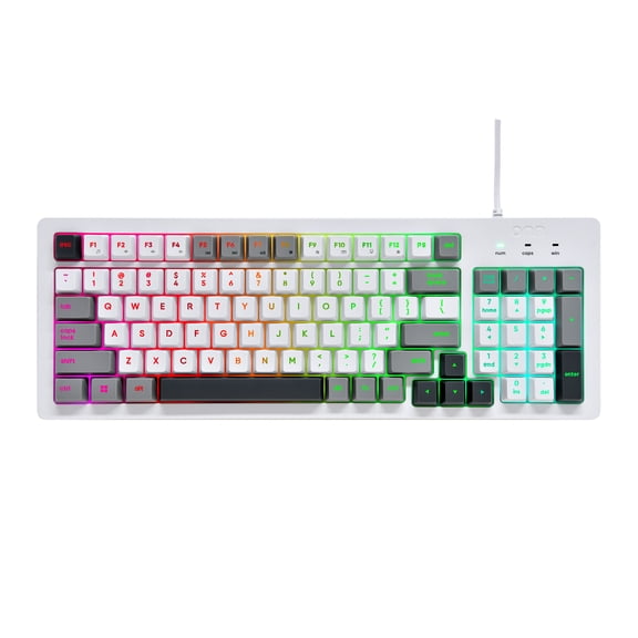 onn Wired RGB Backlit Keyboard, Arctic White, USB Connection