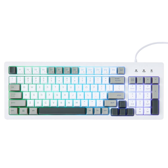 onn Wired RGB Backlit Keyboard, Arctic White, USB Connection