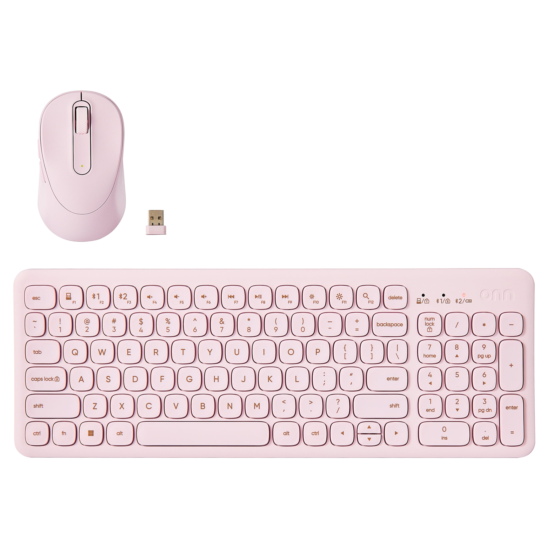 onn Curve Wireless Full-Size Keyboard and Mouse Combo, Pink
