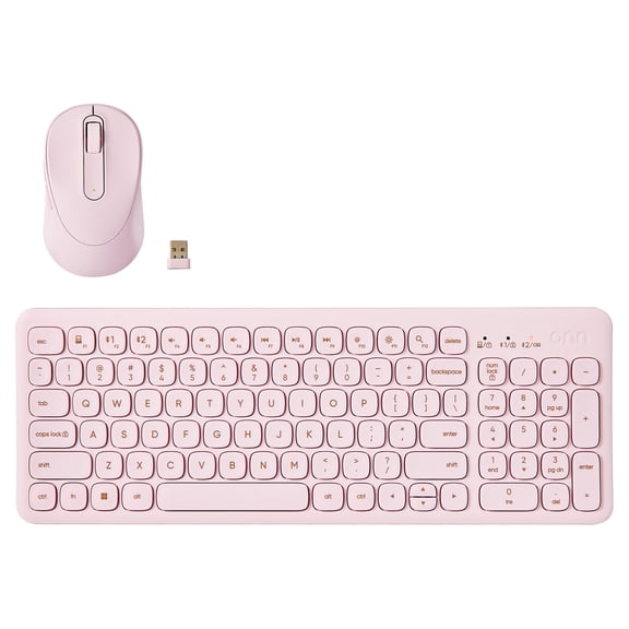 onn Curve Wireless Full-Size Keyboard and Mouse Combo, Pink
