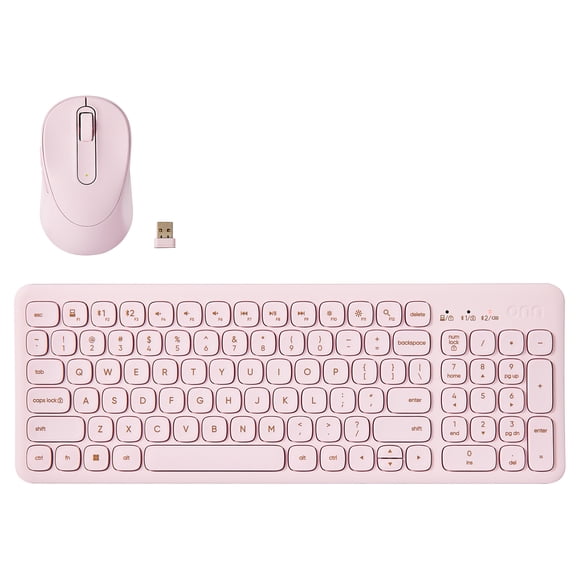 onn Curve Wireless Full-Size Keyboard and Mouse Combo, Pink