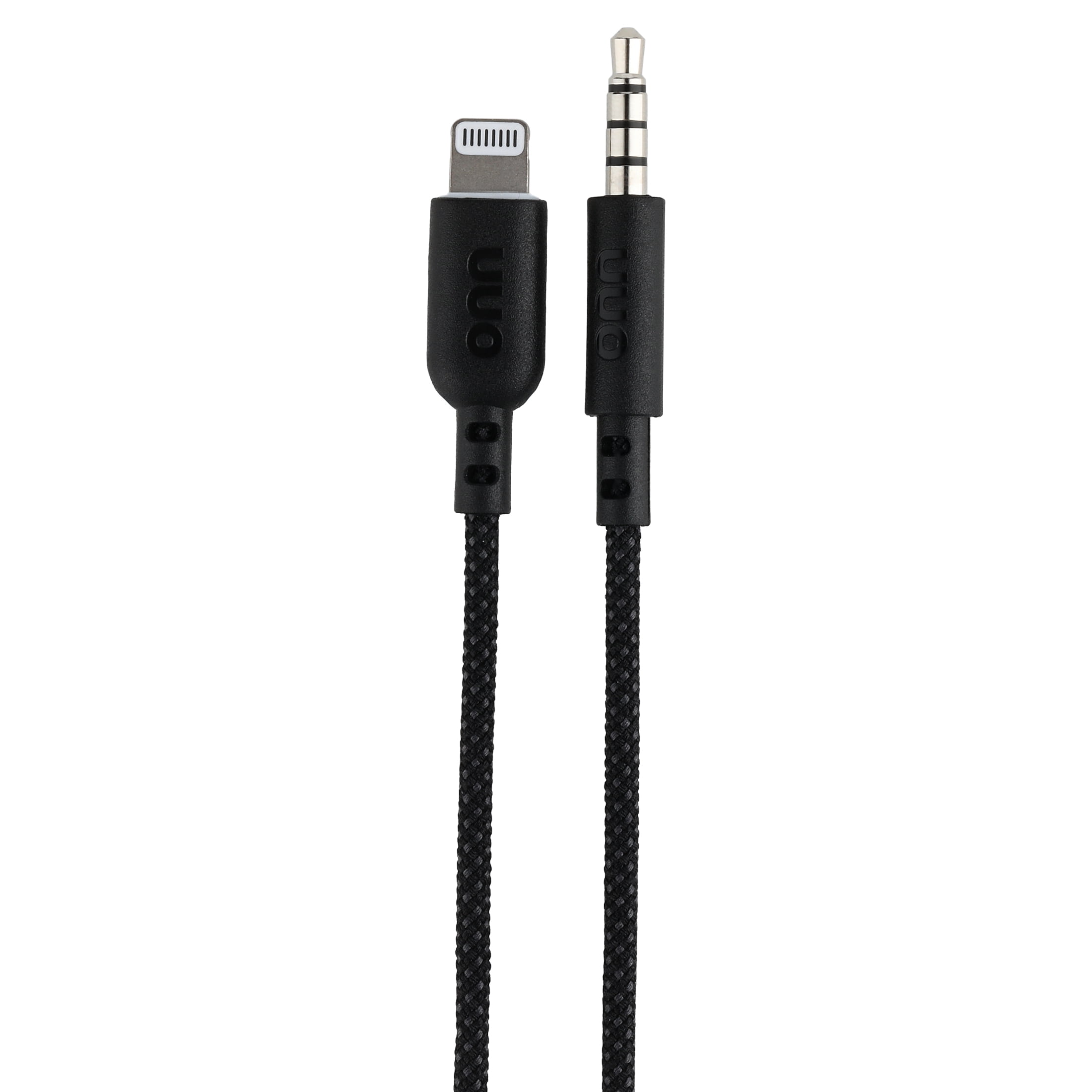 onn 3' Braided Lightning to 3.5 mm AUX Cable, Black