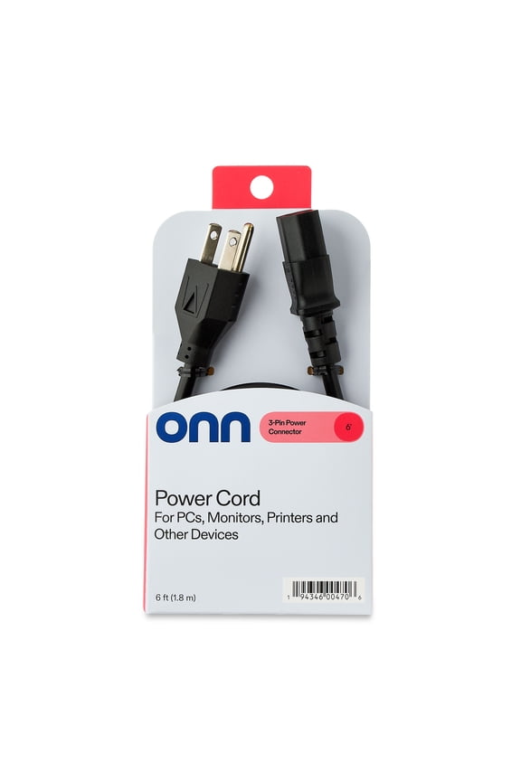Universal AC Power Cord, 6ft Compatible with Computer Monitors, Printers and Other Devices, Black