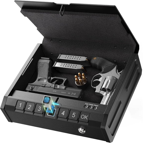 ONNAIS Iron SE Biometric Gun Safe Quick Access Handgun Safe with Fingerprint & Keypad Lock for Home, Nightstand, Bedside, or Car, Fathers Gifts for Men