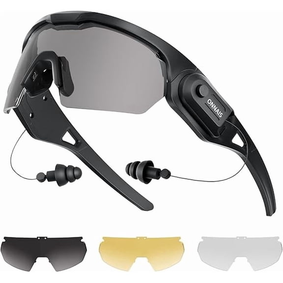 ONNAIS Shooting Glasses with Earplugs - ANSI Z87.1+ Safety Glasses with Detachable NRR 32dB Earplugs, Fathers Gifts for Men