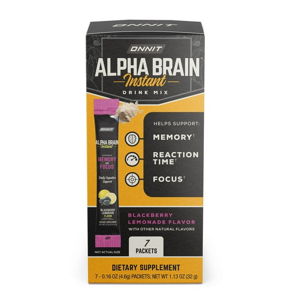 ONNIT Alpha BRAIN Instant Nootropic Brain Blackberry Lemonade Drink Mix, Memory/Focus, 7 Ct