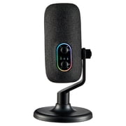 onn USB Tri-Pattern Microphone with Volume/Mute Controls and 3.5mm Headphone Jack, Black