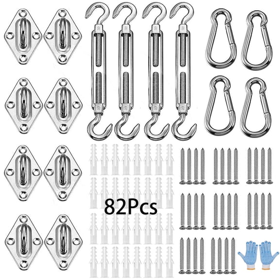 AsFrost 82Pcs Shade Sail Hardware Kit, Stainless Steel Hardware Kit for Triangle Square Rectangle Sun Shade Sail Installation for Garden Patio Lawn