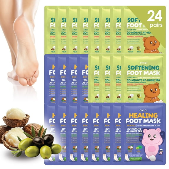 ONSOI 24PK Moisturizing Foot Mask with Shea Butter for Dry, Cracked Feet, Hydrating & Nourishing, Coconut Scent