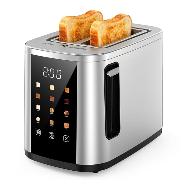 ONSON 2 Slice Toaster, LED Touchscreen, Stainless Steel,Wide Slot, 800W, 6 Bread Modes, Auto Timer, Kitchen Essential