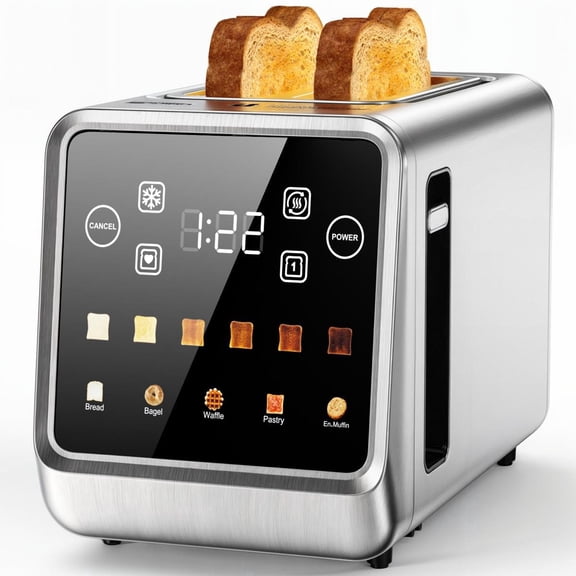 ONSON 2 Slice Toaster 900W, Touchscreen Long Slot Toaster, Stainless Steel Digital Smart Toaster,5 Bread Modes & 6 Shade Settings,Bagel & Defrost