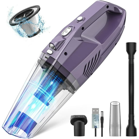 Handheld Vacuum Cordless - Car Vacuum Portable & Small Vacuum Cleaner with 6KPa Suction, USB Vacuum Cordless Rechargeable, HEPA Filter, LED Light for Pet Hair, Home, Car, Office