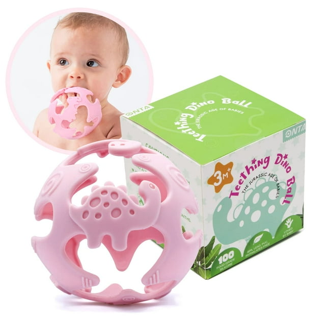 ONTA Baby Teething Toys Easy to Hold Dinosaur Teether Ball Food Grade
