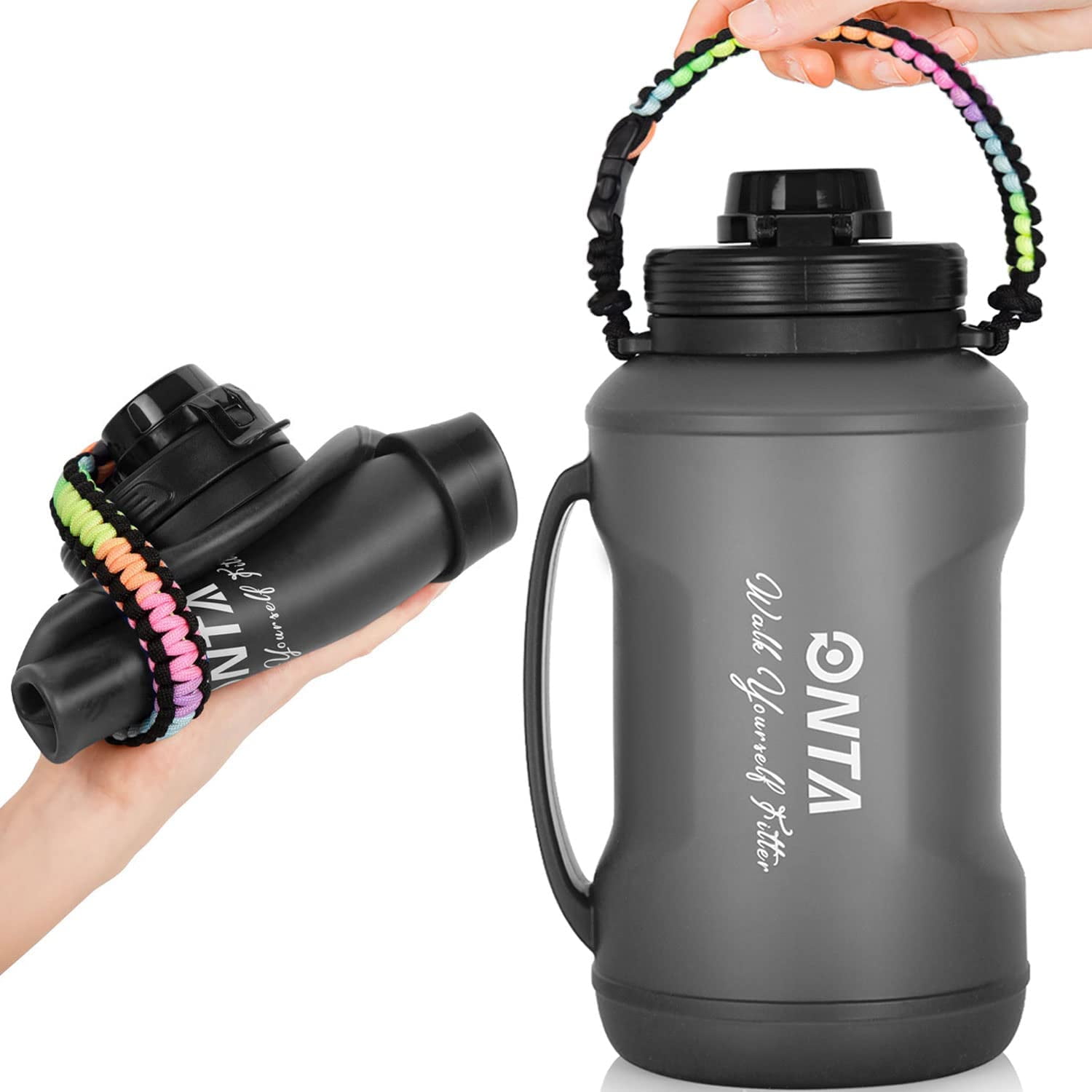 ONTA Collapsible Large Water Bottle - BPA Free Silicone Reusable Flat Water  Cup with Straw Paracord Handle Airplane Travel Essential Flask Lightweight
