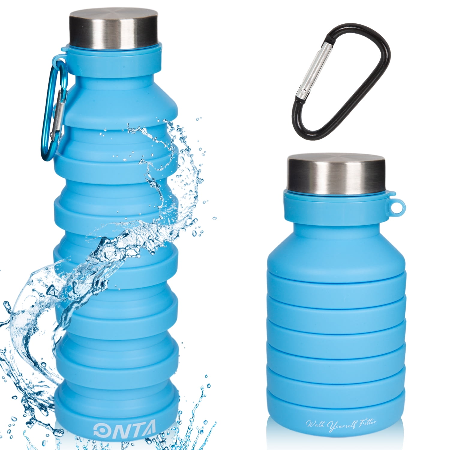 Collapsible Reusable Water Bottle with Carabiner Clip by Activiva - Light  Weight Leak Proof Foldable…See more Collapsible Reusable Water Bottle with