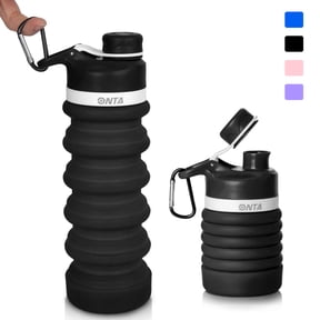 ONTA Collapsible Water Bottle - BPA Free Silicone Foldable Water Bottle for Travel Gym Camping Hiking, Portable Leak Proof Sports Water Bottle with Carabiner(Black)