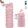 thumbnail image 1 of Collapsible Water Bottle - BPA Free Silicone Foldable Water Bottle for Travel Gym Camping Hiking, Portable Leak Proof Sports Water Bottle with Carabiner(Pink), 1 of 8